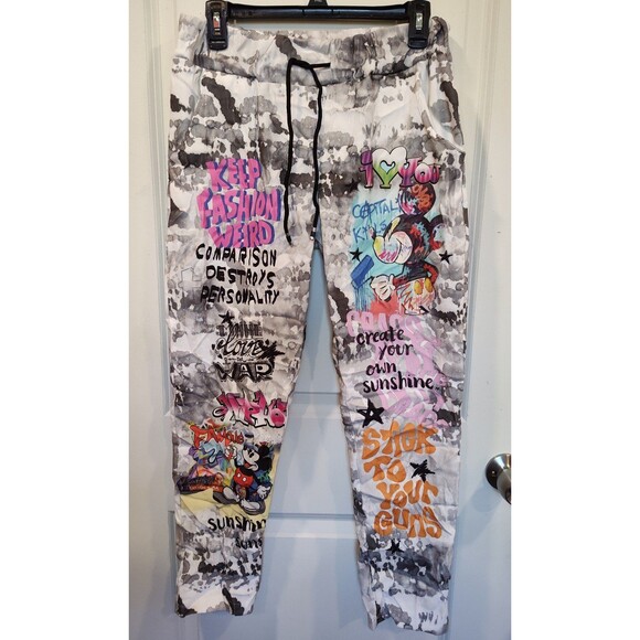 Women's IBC Collection Italia Bijoux Mickey Graffiti Jogger Pants Medium - Picture 2 of 5